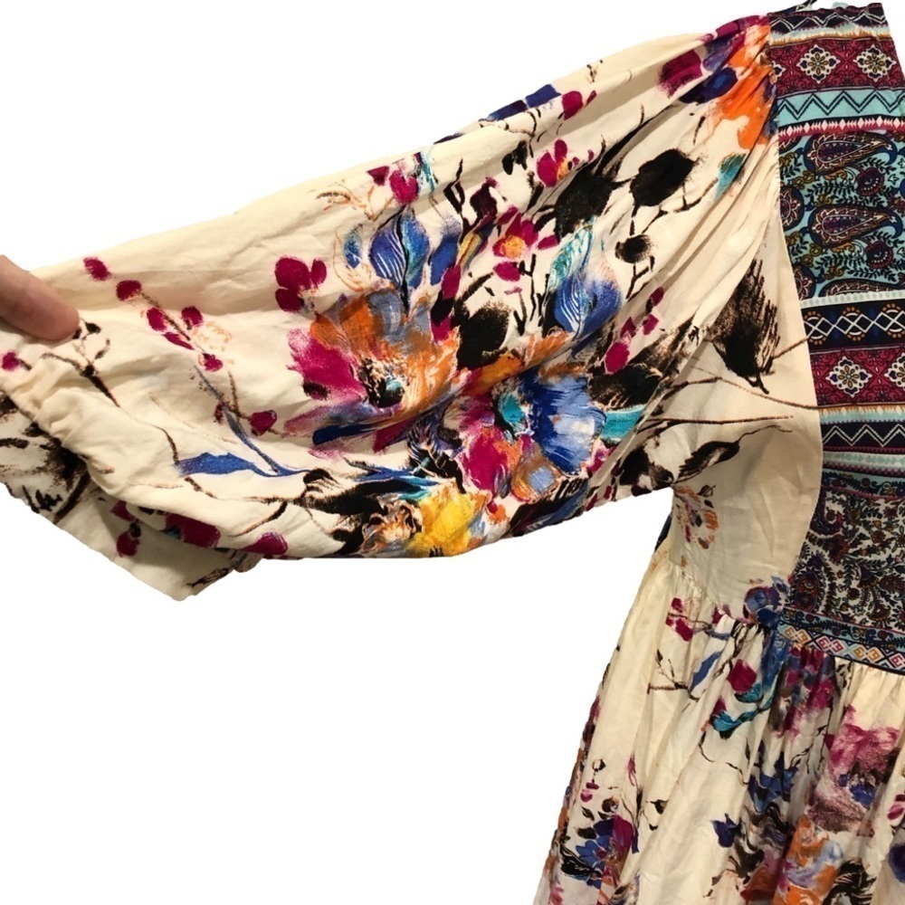 Umgee Size S babydoll peasant boho floral paisley print mini dress/tunic - Picture 2 of 6